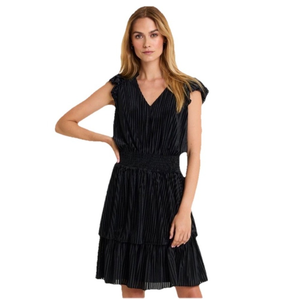 Draper James Womens Alana Mini‎ Dress Black Velvet Burnout Stripes Pullover